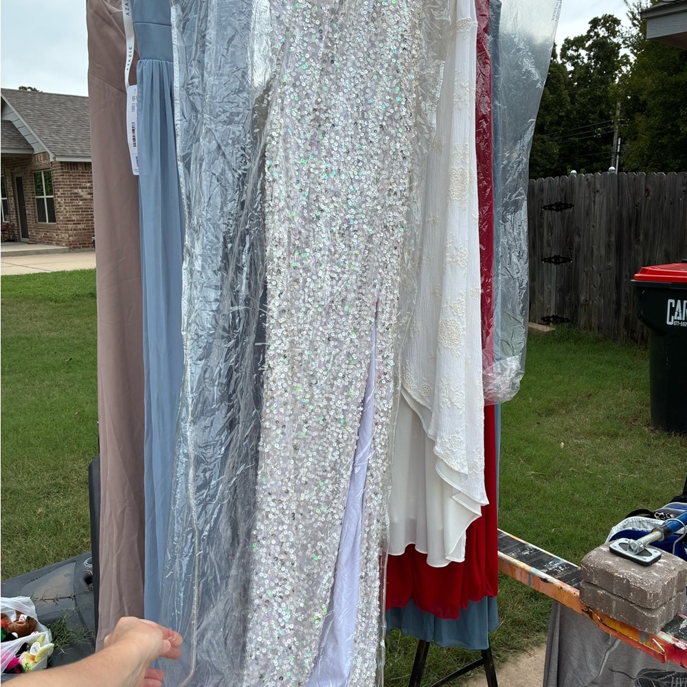 Mac Duggal White Sequin One-Shoulder Gown - Picture 5 of 5